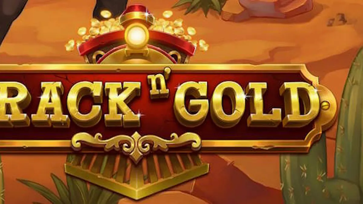 Pemandangan stasiun kereta api klasik dengan elemen emas yang mencolok dalam slot Track n’ Gold.